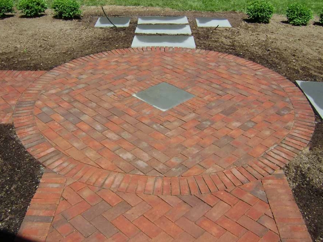 brick pavers in a circle in landscape